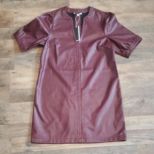 NWT Elegant Size Medium Burgundy Faux Leather Dress